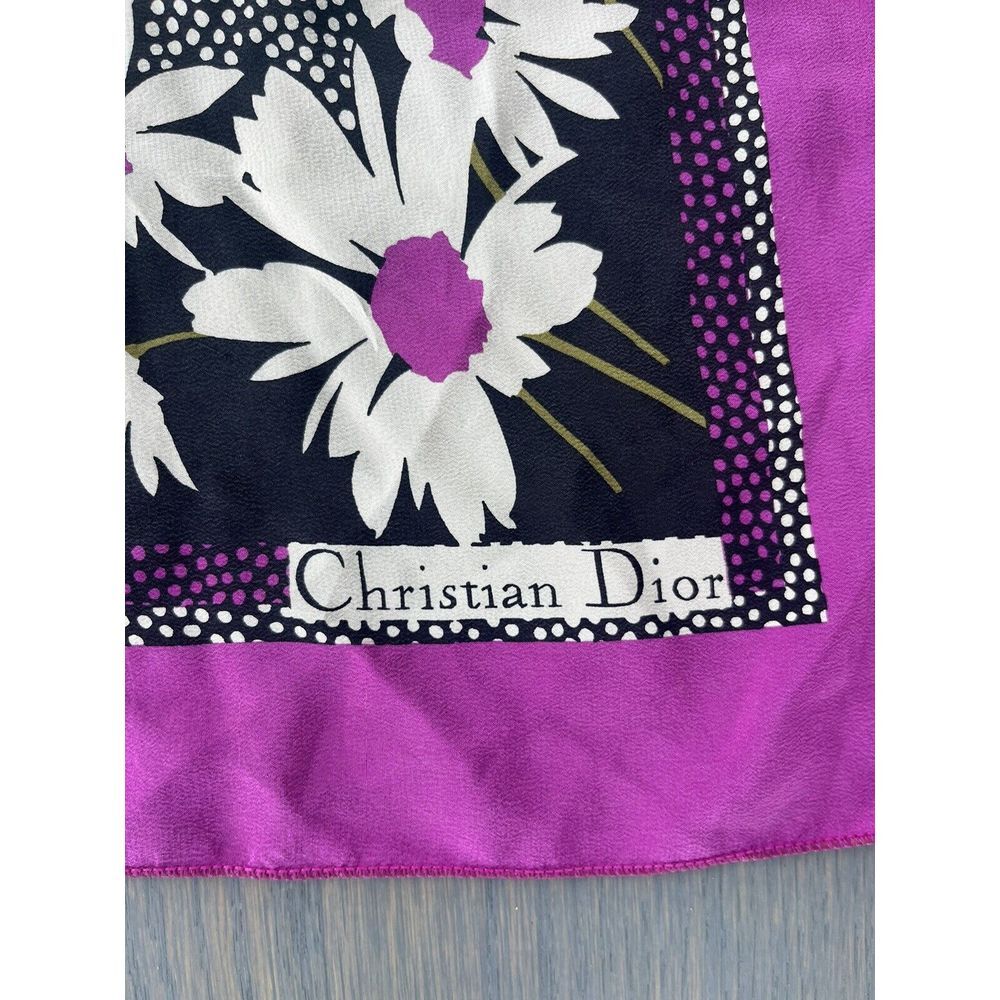 Christian Dior 1970s Vintage 100% Silk Scarf Purple Flowers - Picture 6 of 7